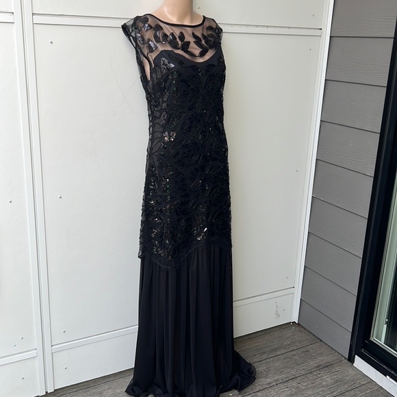 Vintage1920s Gatsby Flapper Beaded Sequins Maxi Long Sheer Dress size L (12) - Picture 3 of 7